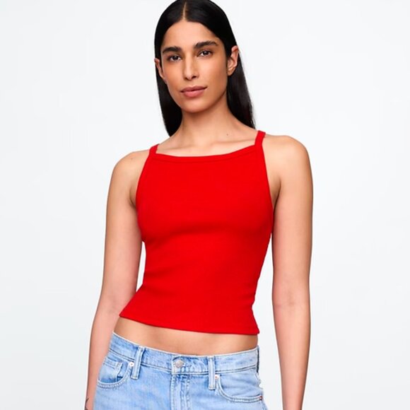 GAP Tomato Red Modern Apron-Neck Crop Tank Top Size Small NEW - Picture 1 of 4